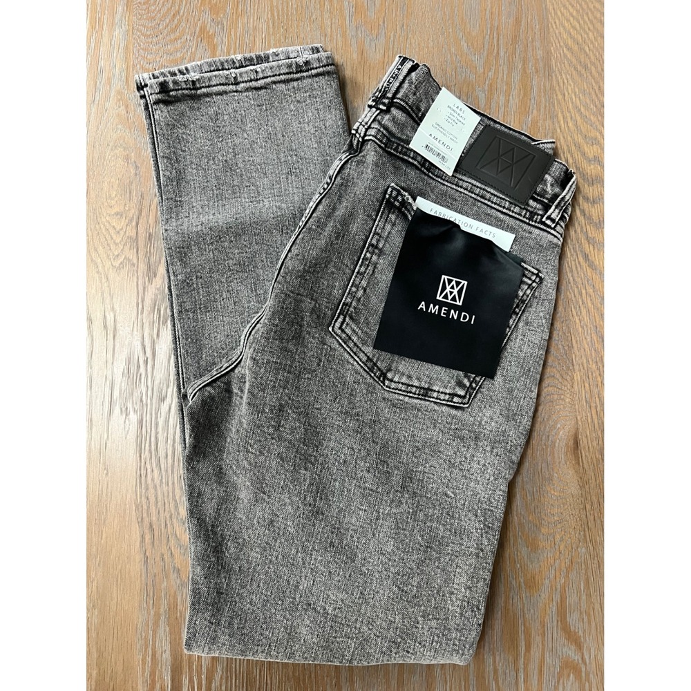 Amendi Lars Slim Tapered Jeans Broken Black Acid Wash Distressed 34x32